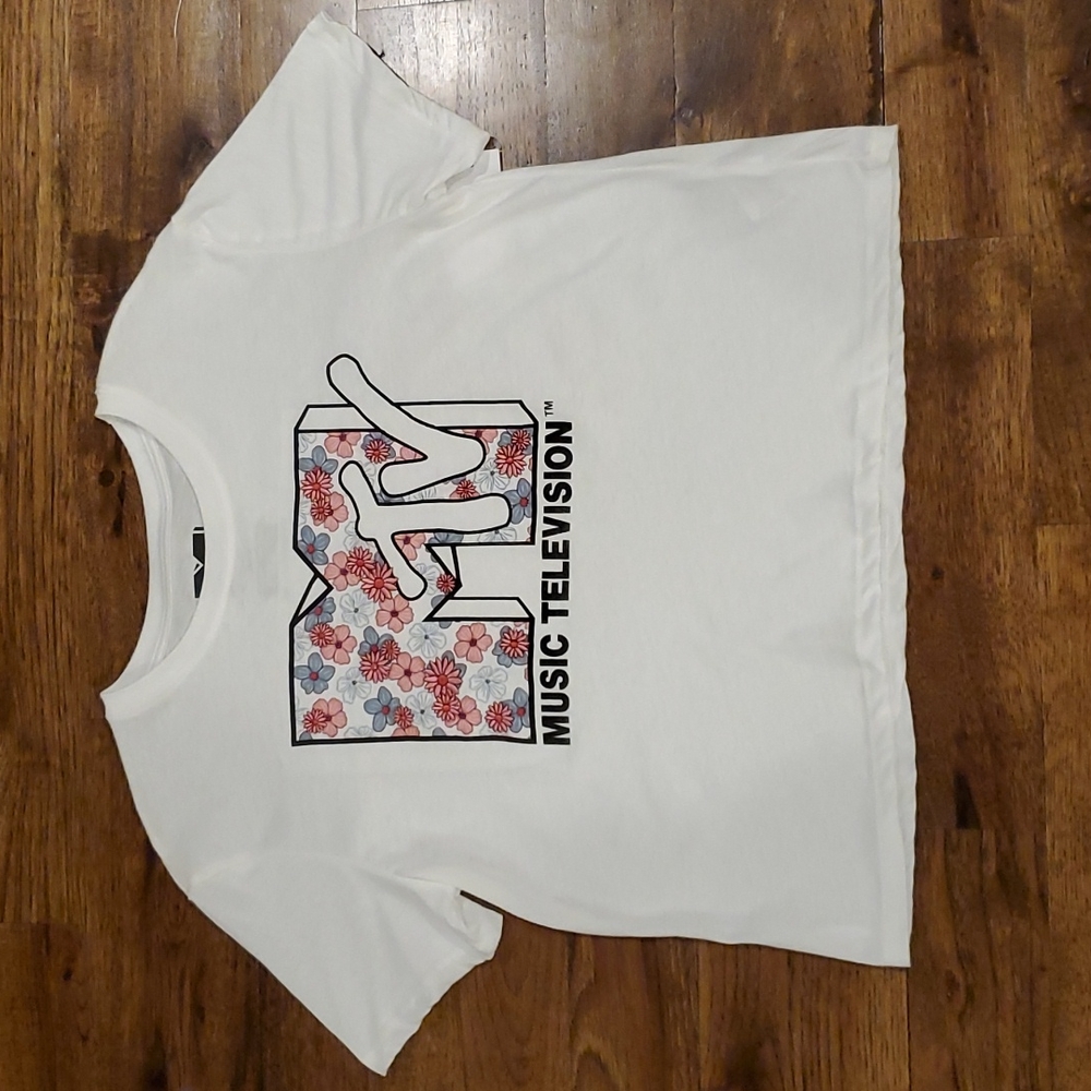 Womens MTV graphic floral print logo t-shirt size M